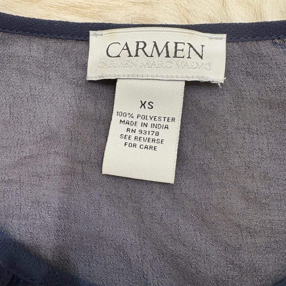 Carmen Marc Valvo Navy Blouse with Beaded Cuffs - Picture 3 of 3